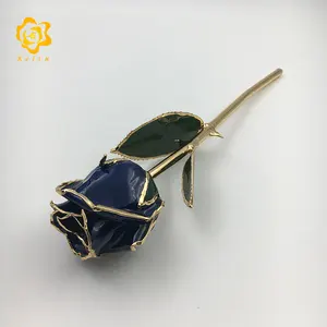 Manufacturer Wholesale 30cm 24K gold dipped real rose for home decoration in Blue color