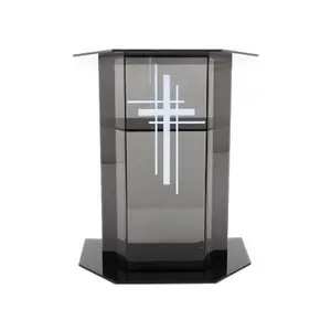 Transparent Wide Top Acrylic Church Pulpit Elegent Acrylic Church Pulpit with Four Acrylic Curved Spine