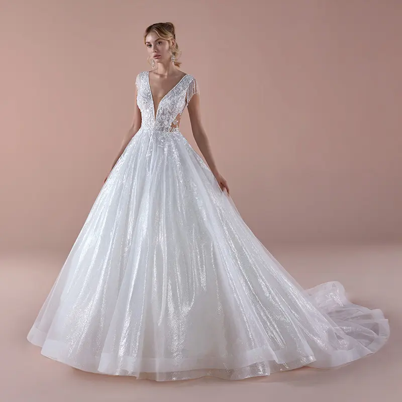 Eslieb A57 China factory custom sleeveless A Line V Neck 2023 Bride's Wedding Dresses