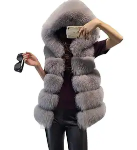 New fashion sleeveless outerwear lady winter artificial fur coats faux fox fur Hooded vest Fake Fur Jacket