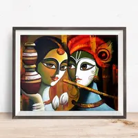 Imagem 3d vidro de miniatura indiano da arte moderna krishna e radha pinturas de óleo de lona