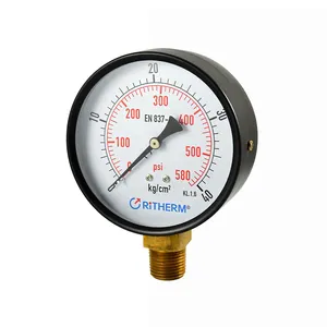 Bottom Connection Pressure Gauge 4" Dry Bourdon Tube Air Pressure Gauge With Black Steel Case Bottom Connection Pressure Gauge