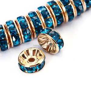 Gold Plated Blue Zircon Color #229 Rhinestone Jewelry Rondelle Spacer Beads Variation Color and Size 4mm/6mm/8mm/10mm