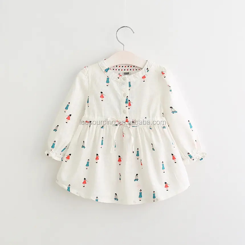 Leesourcing 100% Cotton printed long sleeve children girl baby dress cutting baby dress picture