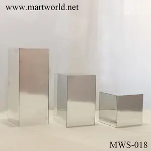 mirror acrylic square stand cube box wedding decoration walkway column party decoration silver square (MWS-018)