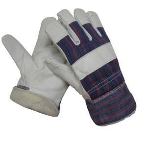 Guante de trabajo de cuero de grano de cerdo personalizado palma completa raya algodón Luvas de couro de Trabalho Guante de invierno con Forro cálido completo - Product Image 1