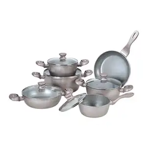 Nhôm Giả Mạo Đá Cẩm Thạch Gốm Bếp Ware 11 Cái Rose Gold Cookware Set Cookware