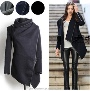 Cappotto <span class=keywords><strong>Trench</strong></span> Autunnale da Donna alla Moda Taglia S~3XL con Colletto Asimmetrico Drappeggiato e Risvolto Aderente - Product Image 2