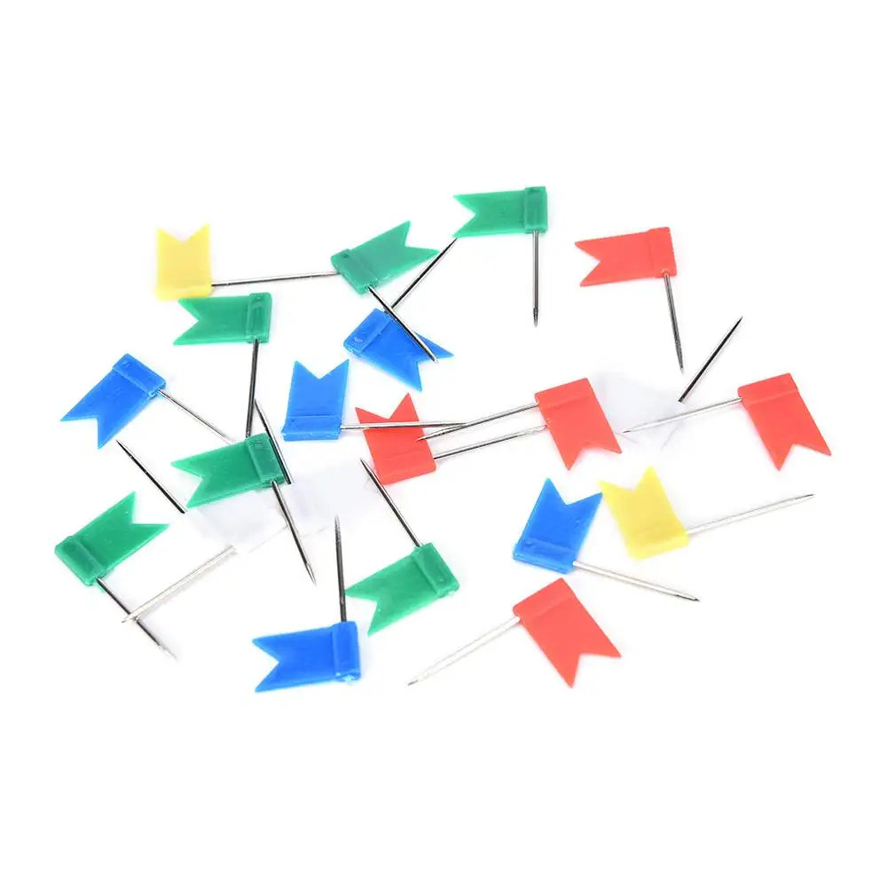 Pin de mapa de cabeza de plástico con forma de bandera colorida, tachuela de pulgar