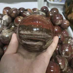 Esmalte brilhante pedra fóssil de árvore natural esferas de madeira fóssil para atacado