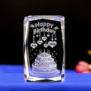 Cubo de cristal láser 3d personalizado, regalos de feliz cumpleaños, pastel, gran oferta