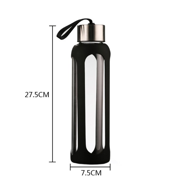 Classic Glass Water Bottle with Black Silicone Sleeve Stainless Steel Lid Water Bottle
