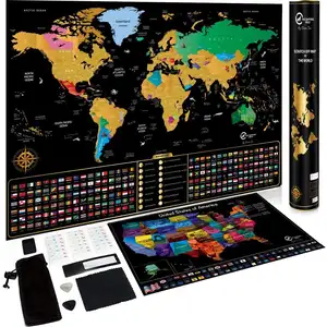 Atacado personalizado deluxe raspe mapa oem de alta qualidade world map raspadinha viagem