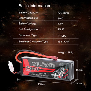 공장 도매 2S <span class=keywords><strong>7.4V</strong></span> 5200mAh 50C 높은 C 속도 <span class=keywords><strong>LiPo</strong></span> 배터리 하드 케이스 - Product Image 3