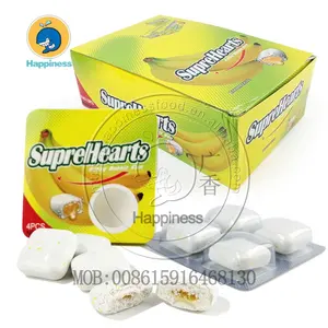 Supreheart banana flavor bubble gum filling with fruit jam chewing gum