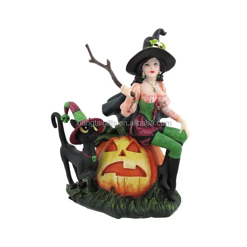 Estatueta sexy halloween da bruxa com gato preto