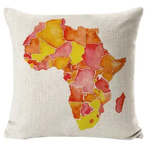 African Abstract Artistic Style Africa Map on Ethnic Carpet Background Illustration Decorative Pillow Case