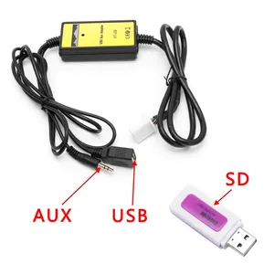 Cabo de áudio aux 2x6pin para carro, adaptador usb aux-in para tocador de mp3, rádio, interface para toyota camry/corolla/matrix