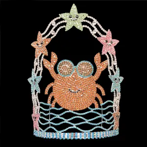 10 inch Sommer Thema Pageant Kronen Strass Stern Stil Krabben Form Crown Benutzerdefinierte Kristall Tiara für verkauf