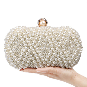 Elegant Chic Gionar Wholesaler Handmade <strong>White</strong> Pearl Crystal Beaded <strong>Evening</strong> Clutch Luxury <strong>Bag</strong> - Product Image 2