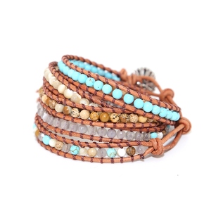 Gioielli regalo 5 fili di pietra naturale 4mm bracciale avvolgente <span class=keywords><strong>in</strong></span> <span class=keywords><strong>pelle</strong></span> avvolgente braccialetto Boho a forma di tubo unico avvolgente - Product Image 3