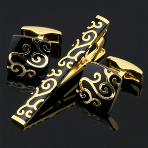 LELE TZ 0102 Or Clip sur les Liens Fabricants Noir Cravate Clip Ensemble En Métal Personnalisé boutons de Manchette pour Hommes - Product Image 1