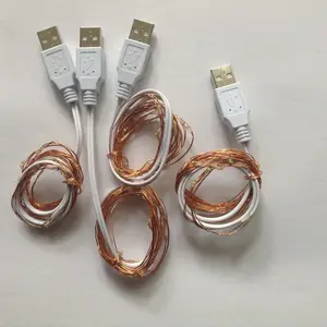 Fio de cobre de 2m 20l, decoração interna, presente, para casa, fio prateado, branco quente, led, usb