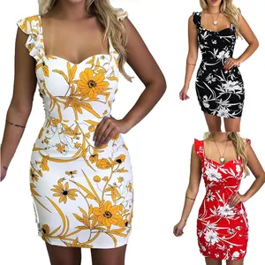 Zomer Casual Dress Office Beste Prijs Fabriek Directe Verkoop Vrouwen Bodycon Vrouw Een Stuk Vrouwen Apparels Losse Print Gebreide