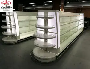 Fabrika doğrudan süper mağaza ekran bakkal raf metal raf süpermarket delik geri ile kozmetik raf ışık kutusu