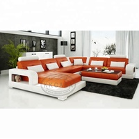 Canapé en cuir orange et blanc, modèle Shunde, nouveau design, 100% cuir de vache pleine fleur naturel
