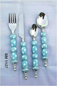 Serveurs à salade élégants d'acier inoxydable avec les poignées perlées vibrantes - Product Image 2