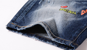 Impression Spot <span class=keywords><strong>Jean</strong></span> Usine En Gros Bleu Clair Déchiré Hommes <span class=keywords><strong>Jean</strong></span> Denim Court - Product Image 6