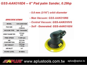 GSS-AAN310D6 AIR PONCEUSE 6 pouces PAD 2.5MM ORBITE DIAMÈTRE, COMPOSITE LOGEMENT, AUTO-VIDE GÉNÉRÉ - Product Image 3