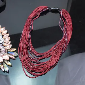 HANSIDON Kalung Multi-lapis untuk Wanita, Kalung Liontin Manik-manik Kristal Pita Boho Baru, Perhiasan Mode Anak Perempuan