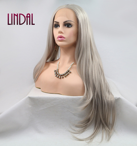 LINDALHAIR parrucche in pizzo sintetico lungo e dritto naturale con <span class=keywords><strong>parrucca</strong></span> <span class=keywords><strong>grigia</strong></span> resistente al calore capelli naturali <span class=keywords><strong>parrucca</strong></span> per donne 180 densità 24 pollici - Product Image 2