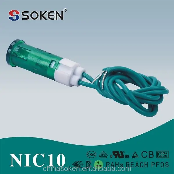 Soken 10 mm AC / DC diâmetro elétrica néon indicador luz piloto com fio para aquecedor