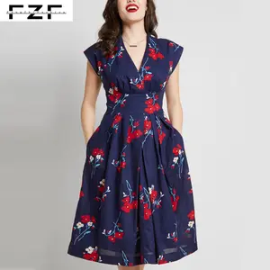 Vestido de baile senhoras gola em v floral