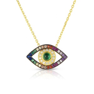 LOZRUNVE 925 in argento Sterling bohémien turco pavimentato arcobaleno CZ malocchio collana pendente - Product Image 1