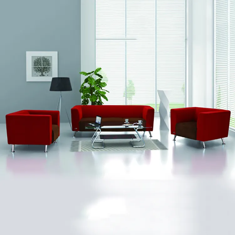Sofá de couro vermelho chinês design comercial escritório lazer