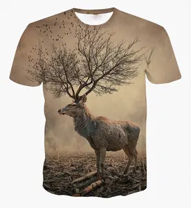 kemeja krem pria Suppliers-3d Hewan Milu Pencetakan Sublimasi Beige T-shirt Kustom Mens Dry Fit T Shirt Produsen