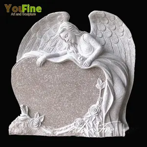 Granite Tombstone Angel Heart With Flowers for grave
