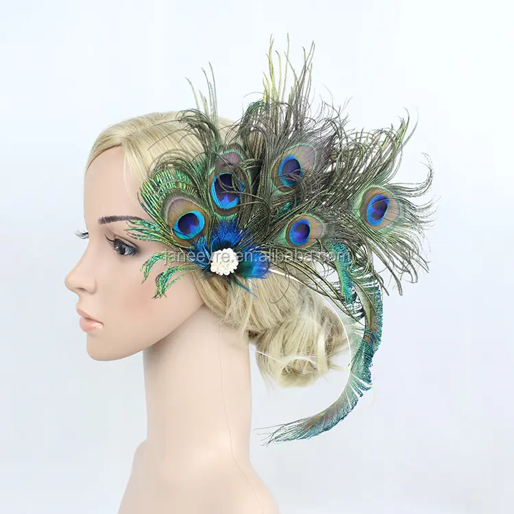 Elegante Pfauenfeder Haars pange Fascinator Haarnadel Strass für Cocktail Party Mädchen/Frauen