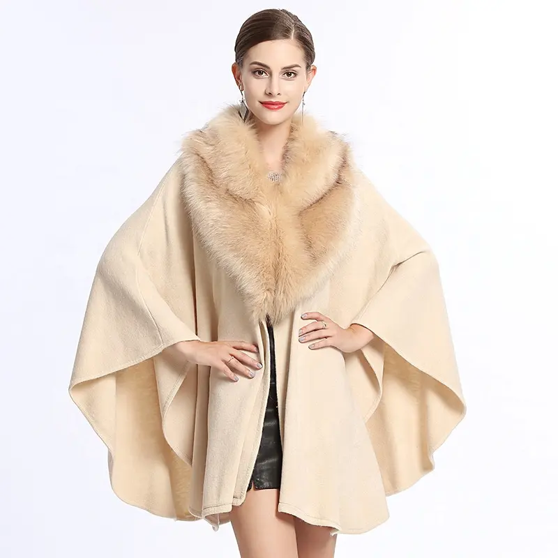 Neue produkte faux große fuchs pelz kragen poncho pelzcape elegante damen pelz cape schal