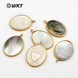 Cangkang Alami WT-JP055 dengan Liontin Pola Misterius untuk Wanita Pembuatan Kalung Bentuk Oval Liontin Cangkang Laut Bezel Emas - Product Image 4