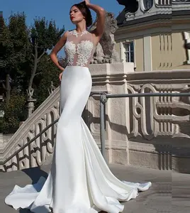Italiano mano con cuentas ilusión volver vestido de novia de sirena vestidos de boda