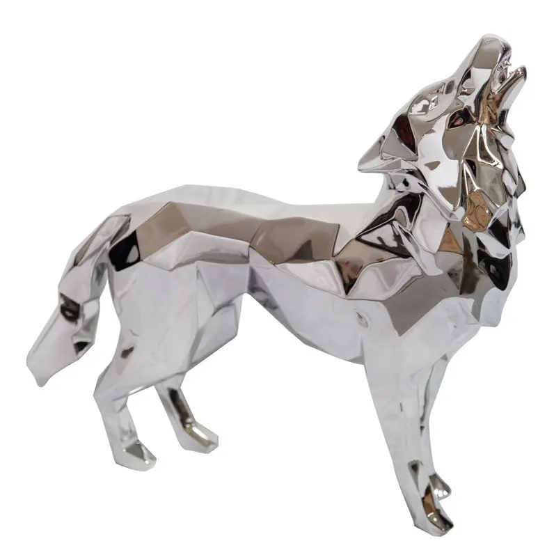 Decoration Props Silver Red Wolf Life Size Sculpture