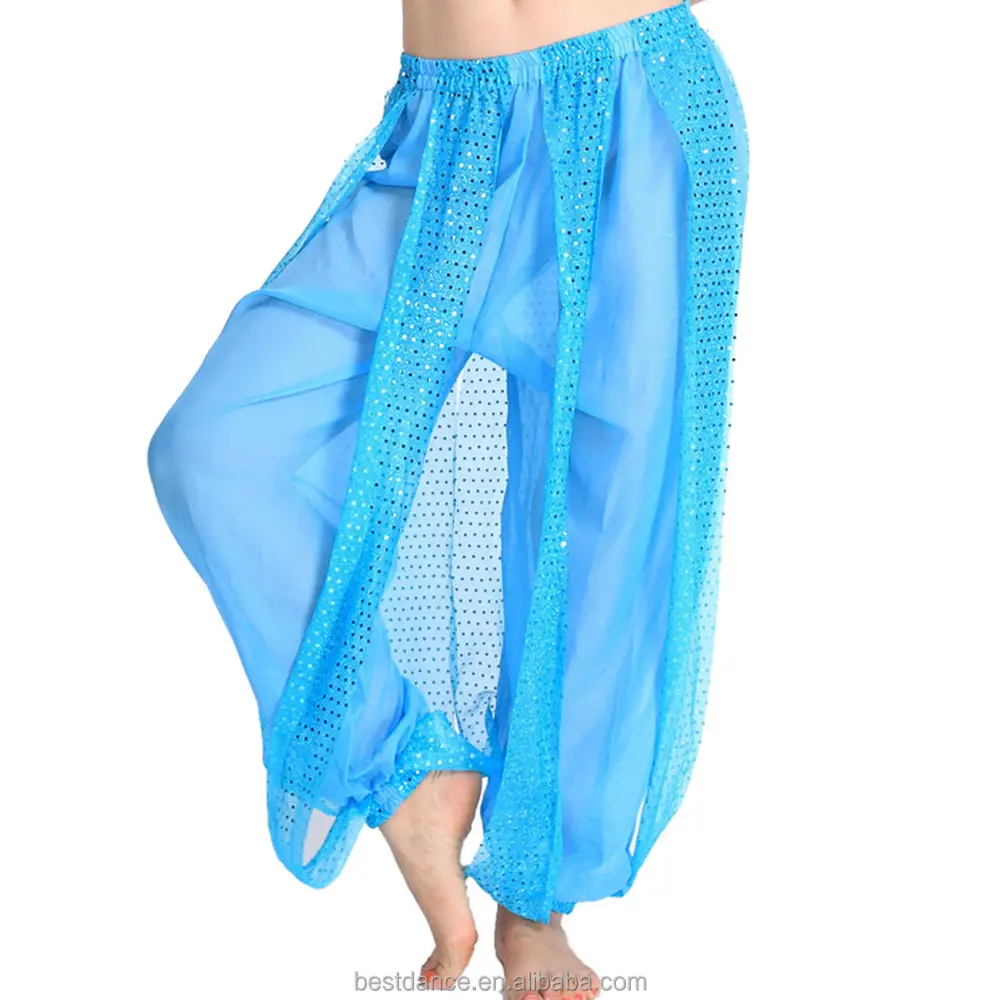 กางเกงผ้าชีฟองสำหรับเต้นหน้าท้องแบบอินเดียกางเกงฮาเร็มสำหรับผู้หญิงเทศกาลเต้นรำ