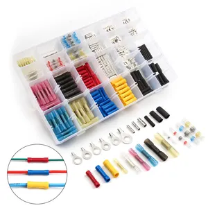 Urlwall 540 PCS Heat Shrink Tube PVC Butt Splice Connector Non-insulated Soldered Sleeve Ring Connector Set