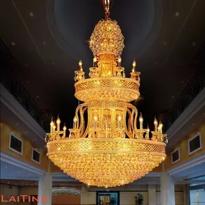 Lampadario di cristallo classico di grandi dimensioni in fabbrica 3 pneumatici golden palace lampada a sospensione per Hotel/banchetti