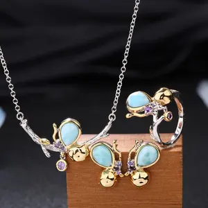 larimar jewelry findings fashion jewelry sets gold plated 18k gold plating New style stainless steel jewelry set for women